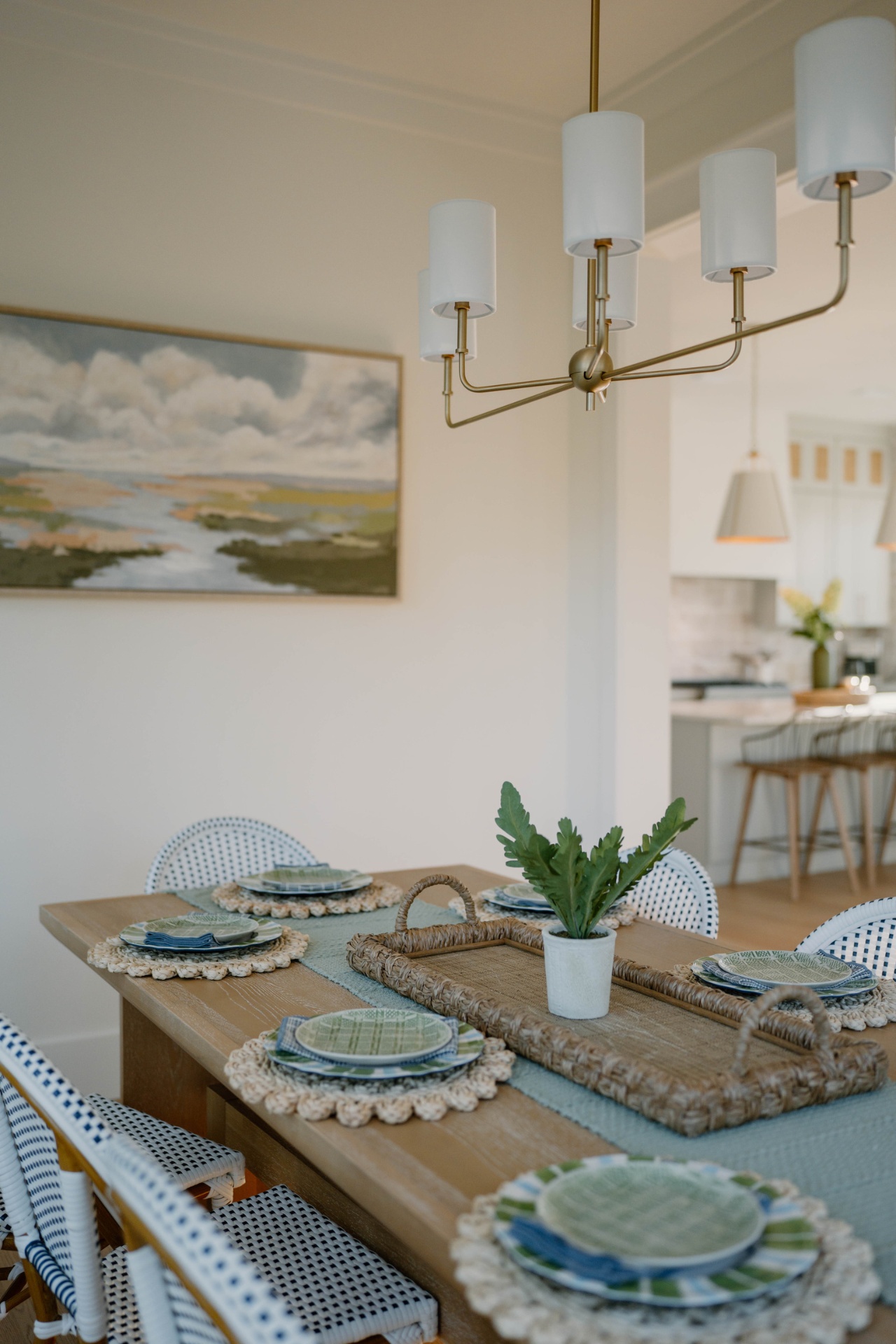 Dining table with coastal place settings